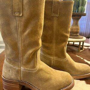 Frye Women's Suede Mid-Calf Heeled Boots - Tan